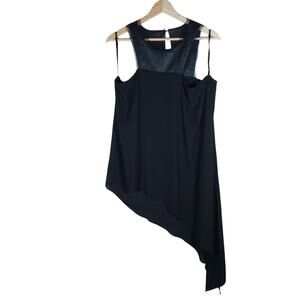 Atina Cristina Tank Top Medium Black Asymmetrical Sheer Mesh Y2K Gothic Chic